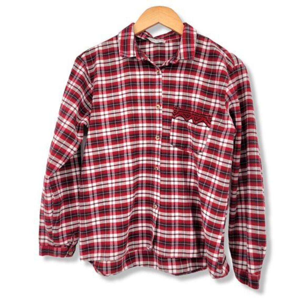 Zara Girls‎ Plaid Flannel Embroidered Button Down Shirt Size 13/14